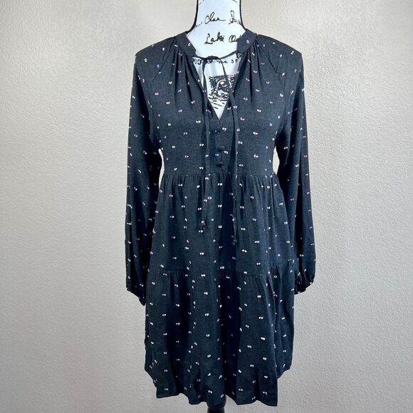 ZARA Womens Charcoal Gray Purple Embroidered Polka Dot Mini Dress S cottagecore - Picture 9 of 16